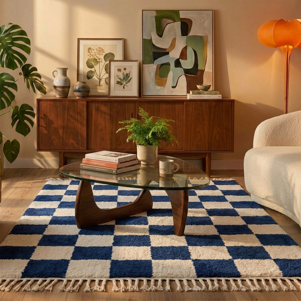 Checkerboard Rug - Blox Fringe Blue