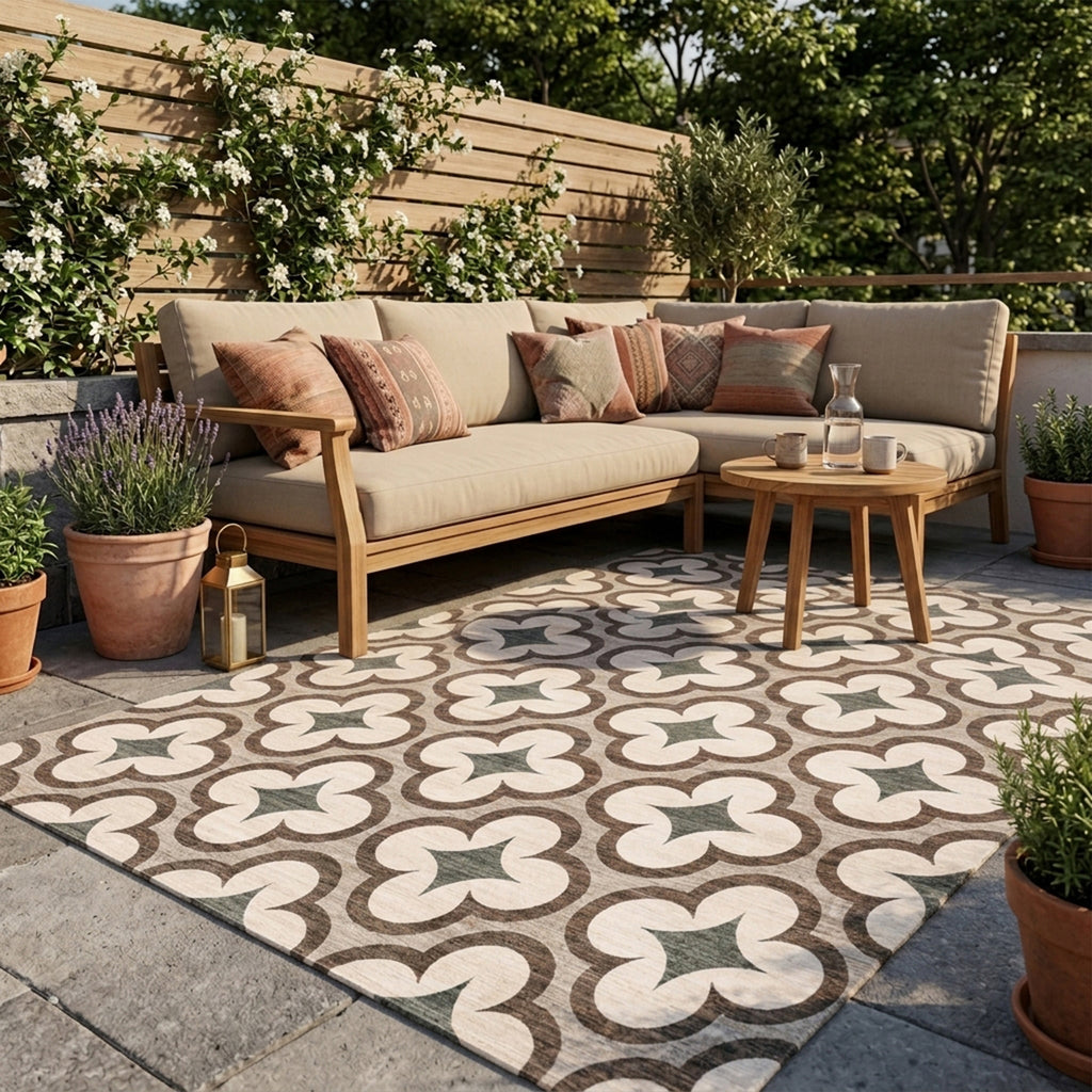 Geometric outdoor rug – Mosaic Clover Green