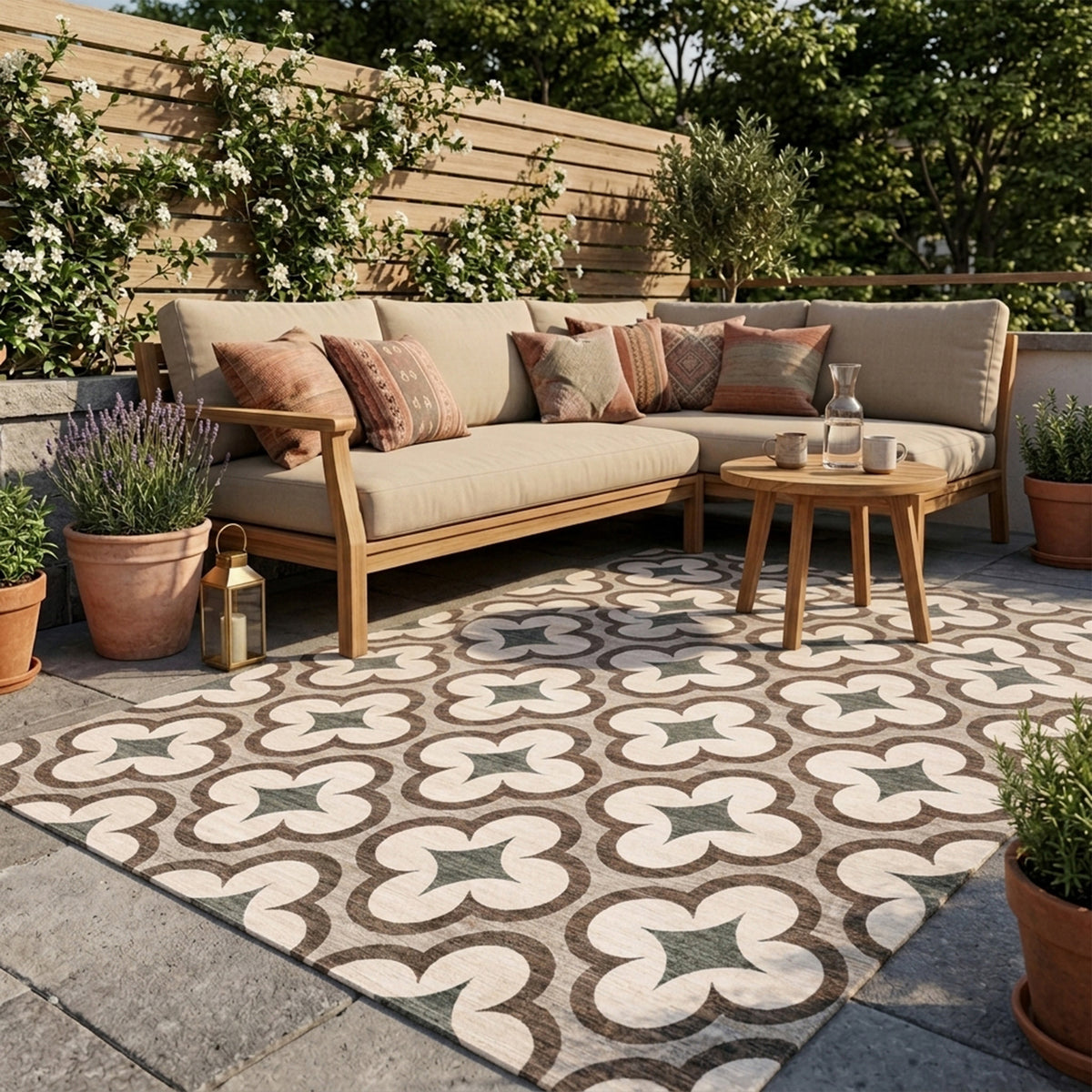 Geometric outdoor rug – Mosaic Clover Green