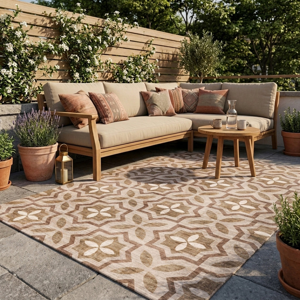 Geometric outdoor rug – Mosaic Medina Terracotta