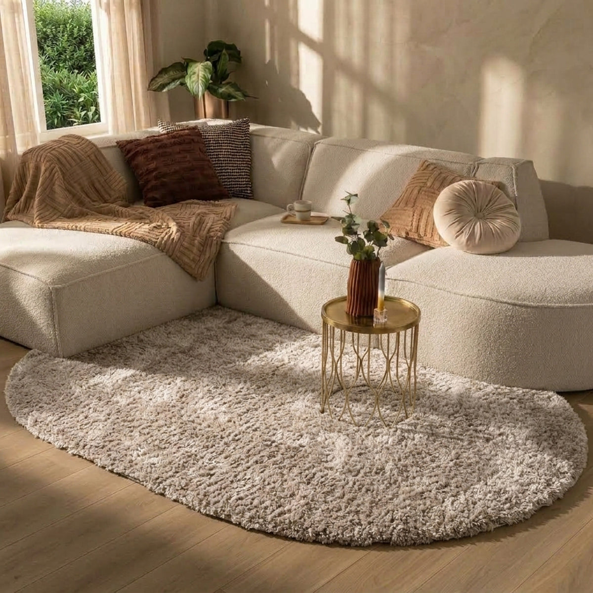 Oval Shaggy Rug - Blaze Beige/Grey