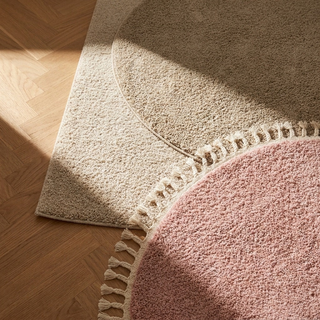 Round High Pile Rug - Lofty Cream/White
