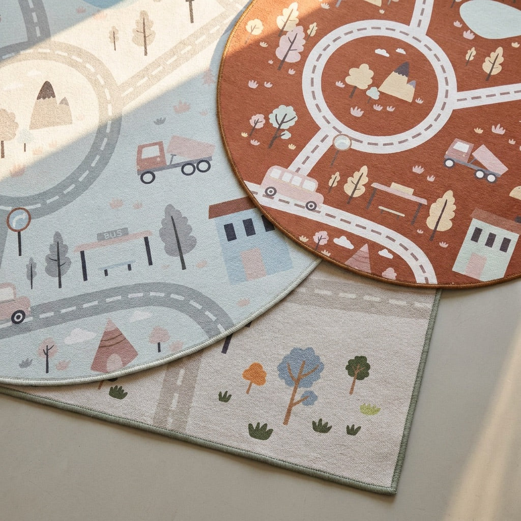 Car Play Rug - Rocky Ride White