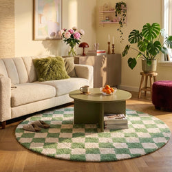 Round Retro Rug - Gambit Green/White