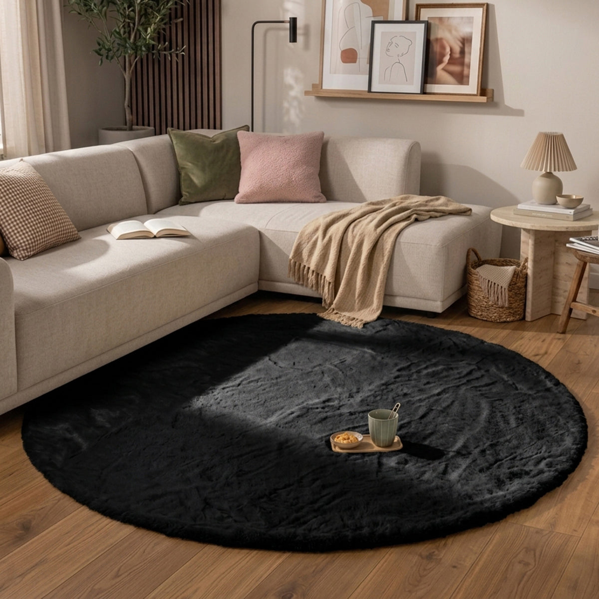Round High Pile Rug - Comfy Supreme Black