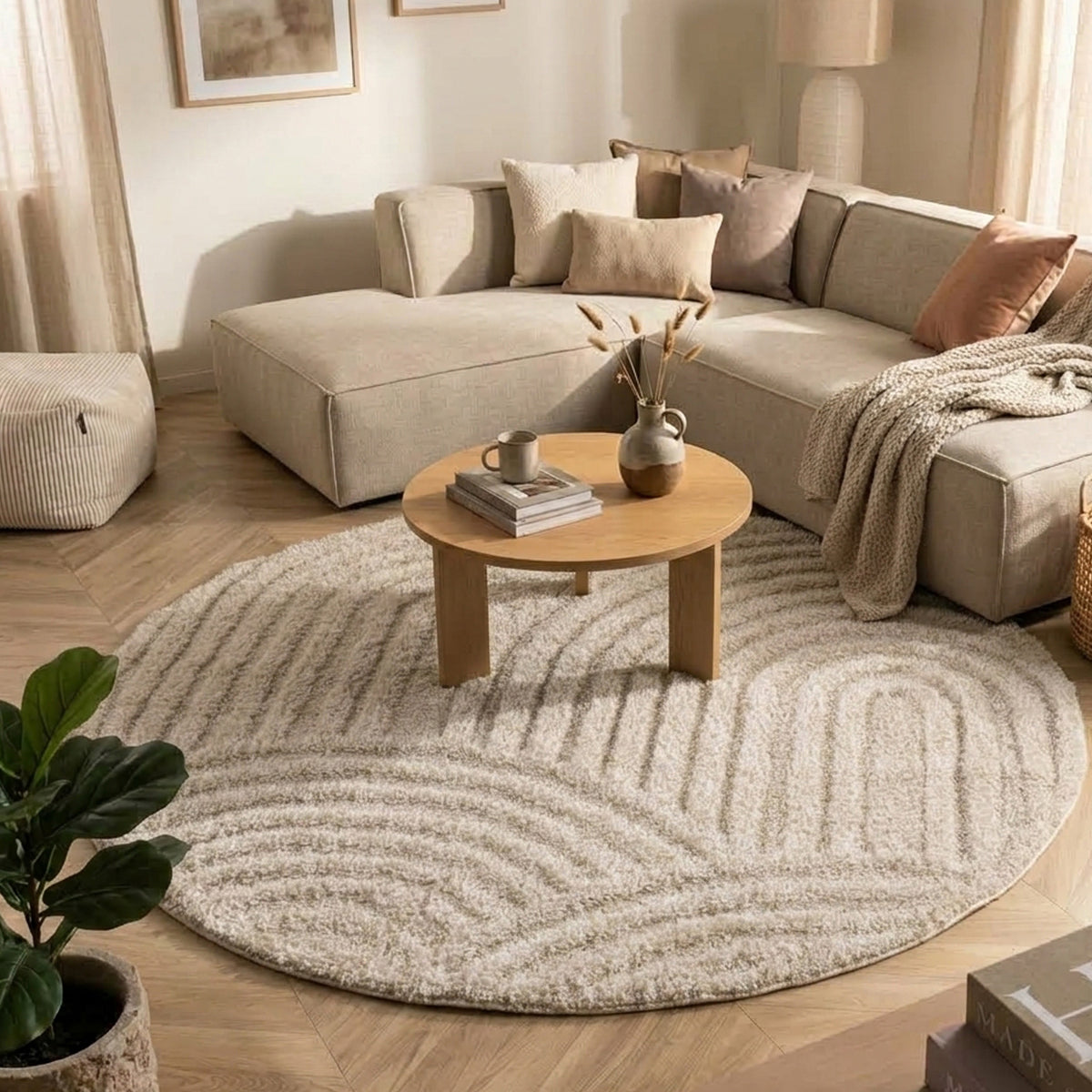 Round Scandinavian rug - Lova Arches Beige