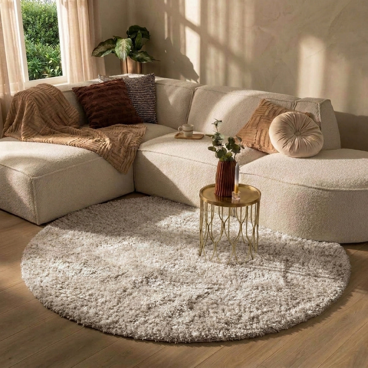 Round Shaggy Rug - Blaze Beige/Grey