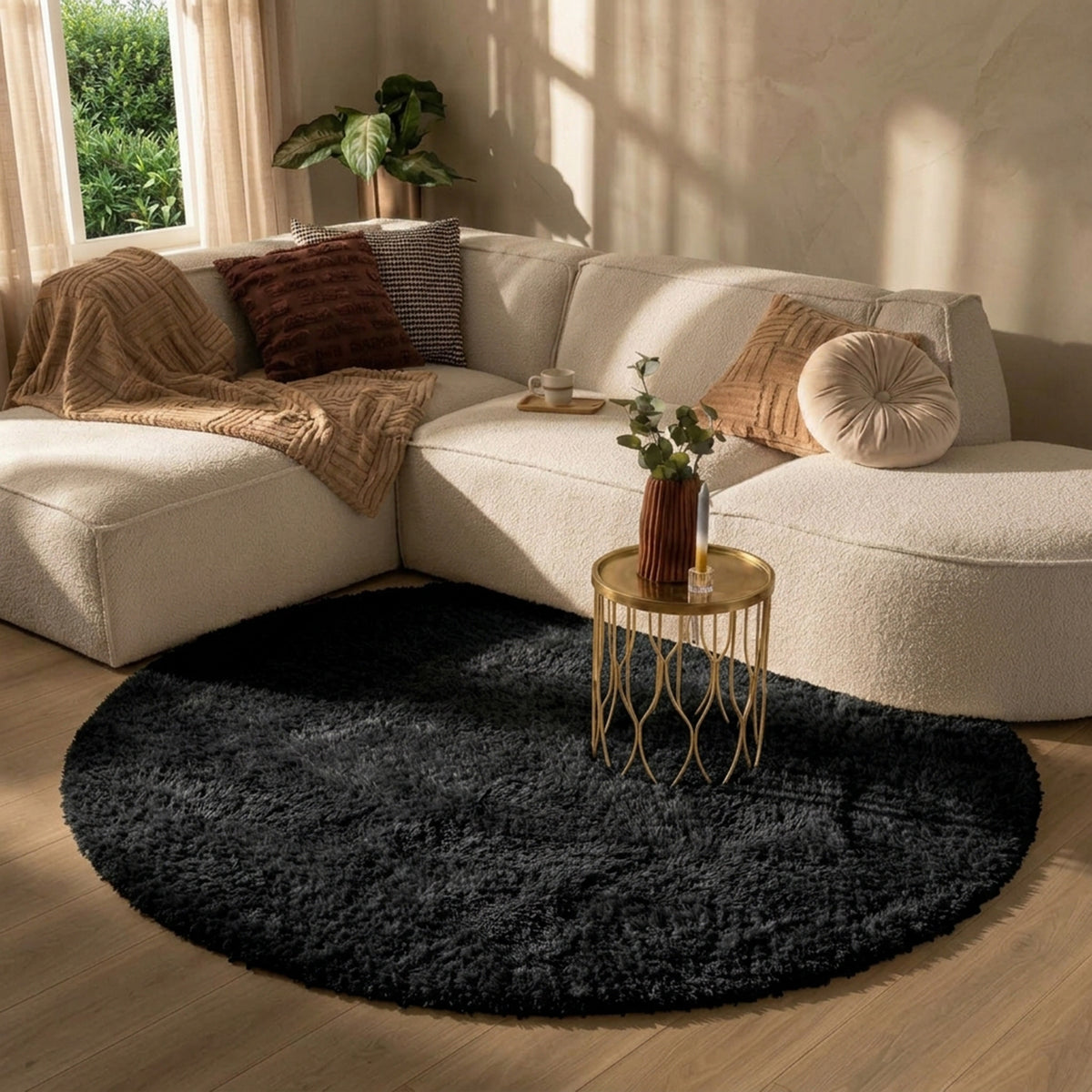 Round Shaggy Rug - Blaze Black
