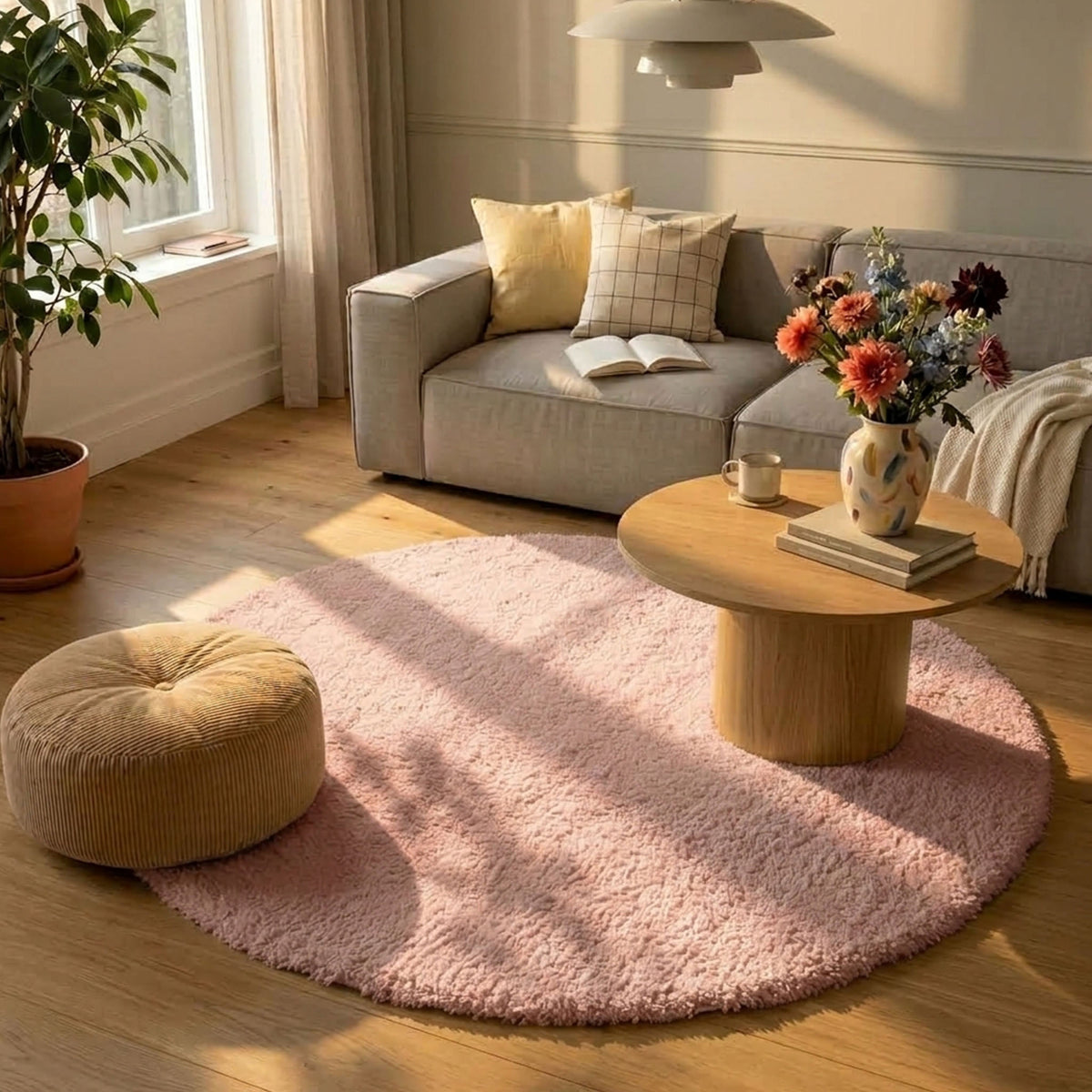 Soft round rug - Teddy Pink