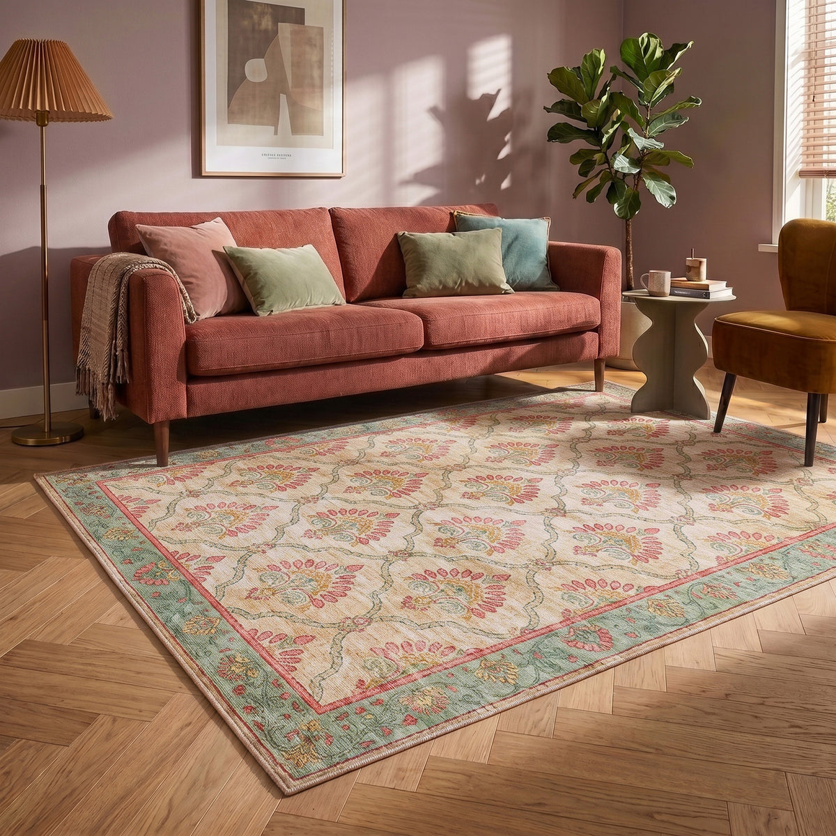 Vintage rug - Sage Grid Green