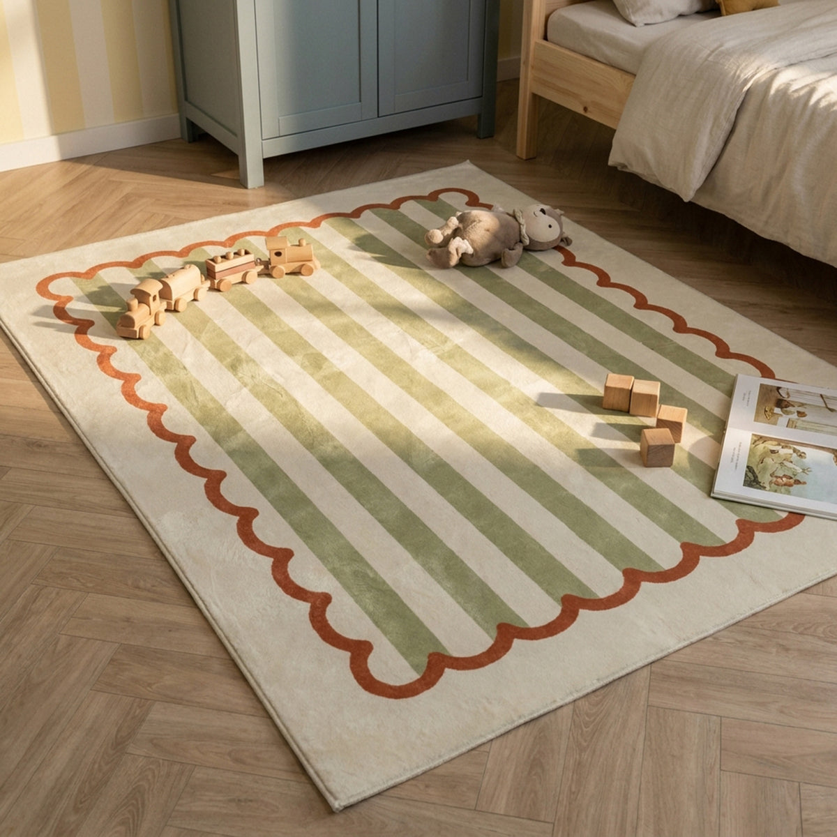 Washable children’s rug - Billy Stripes Green