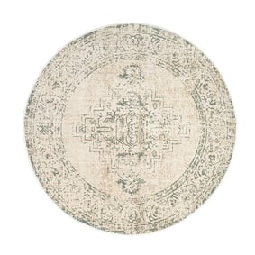 Dywan okrągły vintage - Spring Ethnic Kremowy/Zielony - product