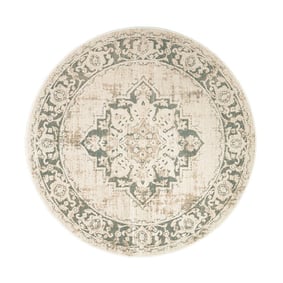 Dywan okrągły vintage - Spring Medaillon Kremowy/Zielony - product
