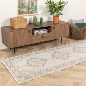 Chodnik dywanowy vintage - Spring Medaillon Kremowy/Zielony