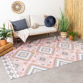 Dywan zewnętrzny boho - Vedra Aztec Różowy