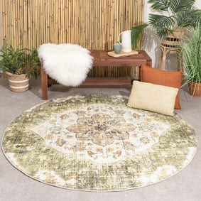 Dywan zewnętrzny vintage okrągły - Santo Mandala Zielony