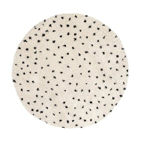 Dywan okrągły z długim włosiem - Grand Dots Kremowy/Czarny - sfeer