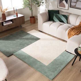 Dywan abstrakcyjny z wełny – Jules Creme/Green