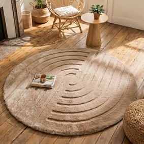 Dywan okrągły z długim włosiem - Carvy Curves Taupe