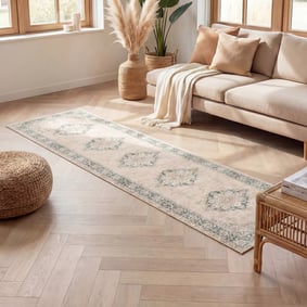 Chodnik vintage - Spring Medaillon Kremowy/Zielony