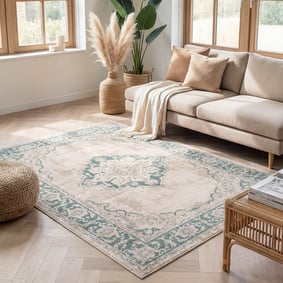 Dywan vintage - Spring Medaillon Kremowy/Zielony
