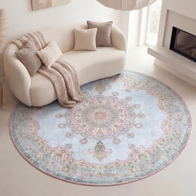 Dywan okrągły vintage - Lily Medallion Turkusowy/Jasnoniebieski