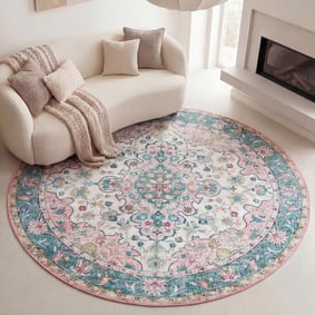 Dywan okrągły vintage - Lily Oriental Niebieski/Różowy