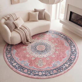 Dywan okrągły vintage - Lily Medallion Czerwony/Różowy