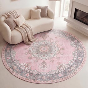 Dywan okrągły vintage - Lily Medallion Różowy