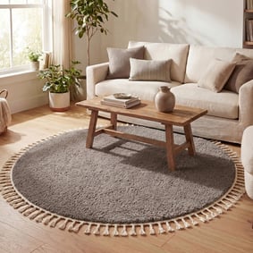 Dywan okrągły z długim włosiem - Lofty Fringe Taupe