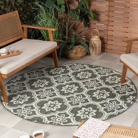 Okrągły dywan zewnętrzny – Rio Flower Zielony