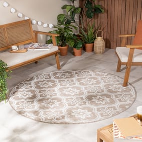 Okrągły dywan zewnętrzny – Rio Flower Beżowy
