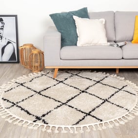 Okrągły dywan z długim włosiem – Grand Wire Weave kremowo-czarny