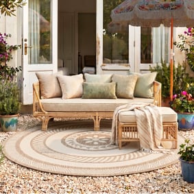 Okrągły jutowy dywan zewnętrzny – Nusa Medallion Beige/Krem