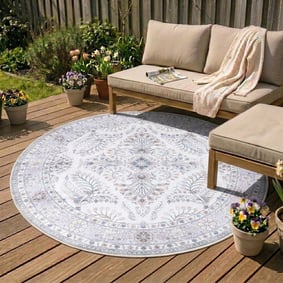 Dywan zewnętrzny vintage okrągły - Santo Flora Biały