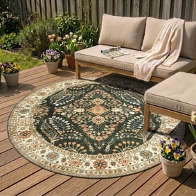 Okrągły dywan zewnętrzny vintage - Santo Flora Ciemnozielony