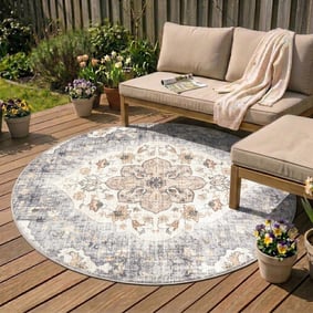 Dywan zewnętrzny vintage okrągły - Santo Mandala Niebieski/Szary