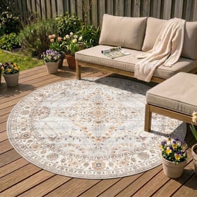 Dywan zewnętrzny vintage okrągły - Santo Flora Jasnoszary