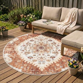 Dywan zewnętrzny vintage okrągły - Santo Mandala Terakota