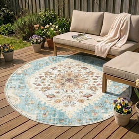 Dywan zewnętrzny vintage okrągły - Santo Mandala Jasnoniebieski