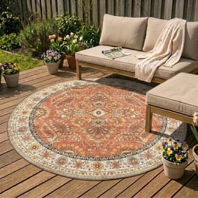 Dywan zewnętrzny vintage okrągły - Santo Flora Terakota