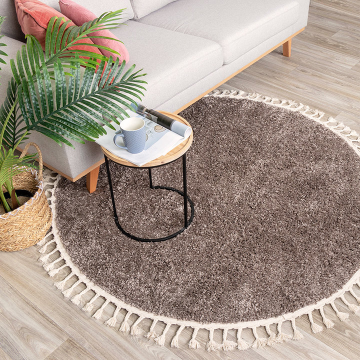 Dywan okrągły z długim włosiem - Lofty Fringe Taupe - 2