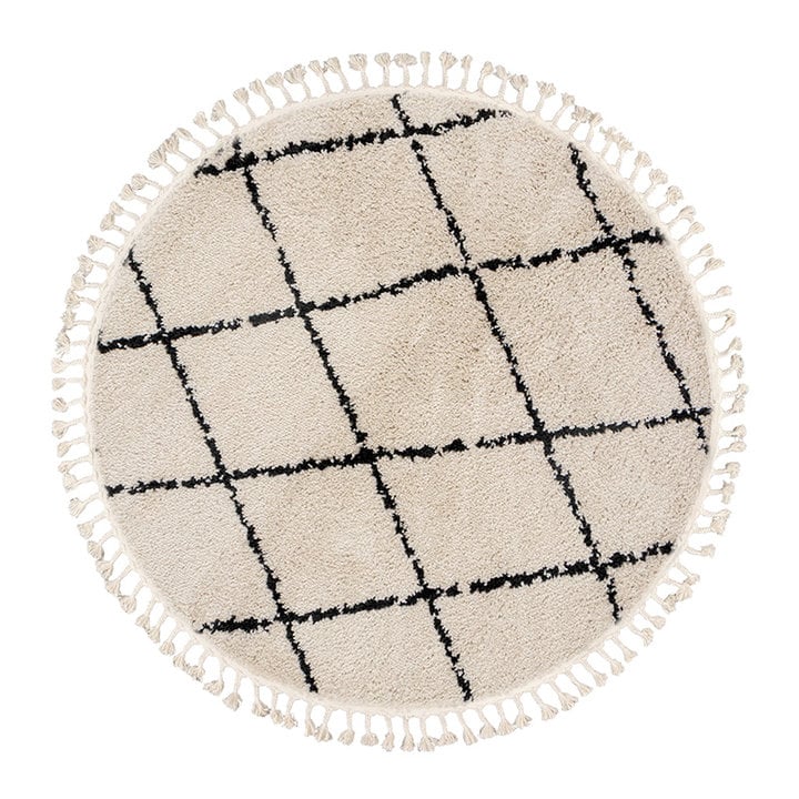 Dywan okrągły z długim włosiem - Grand Lines Weave Kremowy/Czarny - 1