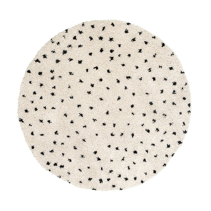 Dywan okrągły z długim włosiem - Grand Dots Kremowy/Czarny - 1