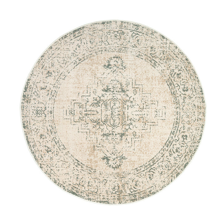 Dywan okrągły vintage - Spring Ethnic Kremowy/Zielony - 1