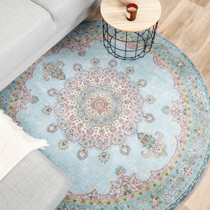Dywan okrągły vintage - Lily Medallion Turkusowy/Jasnoniebieski - 2
