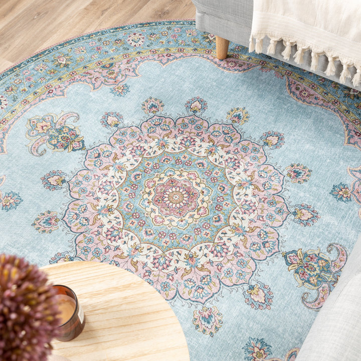 Dywan okrągły vintage - Lily Medallion Turkusowy/Jasnoniebieski - 3