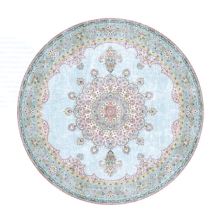 Dywan okrągły vintage - Lily Medallion Turkusowy/Jasnoniebieski - 1