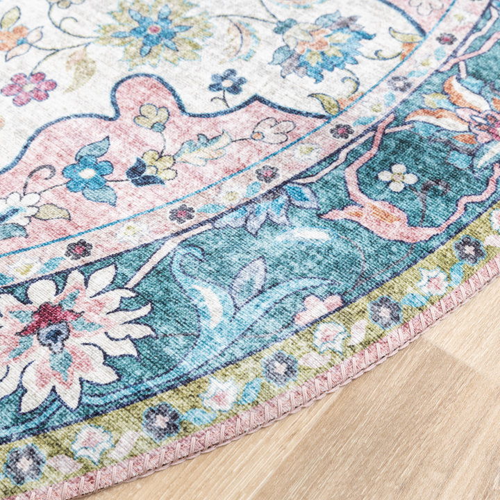 Dywan okrągły vintage - Lily Oriental Niebieski/Różowy - 4