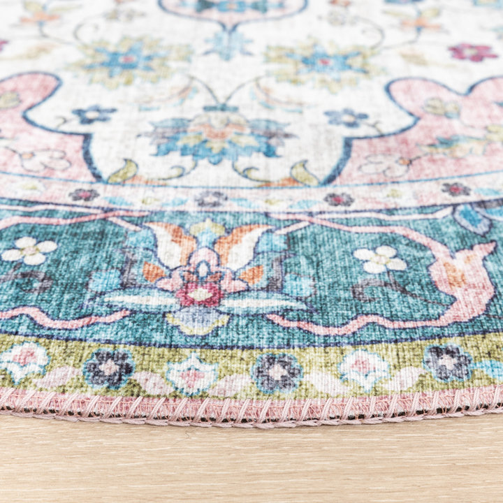 Dywan okrągły vintage - Lily Oriental Niebieski/Różowy - 5